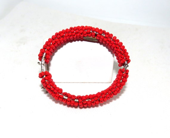 Miriam Haskell Red Bead Bangle Bracelet - image 1