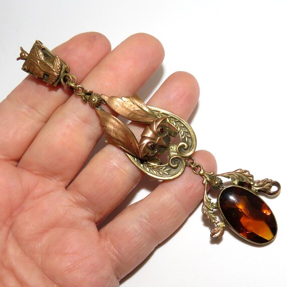 Art Nouveau Flying Owl Watch Fob  - Pendant - Signed "Dunn" View 2