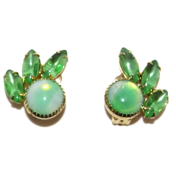 Garne Large Green Rhinestone Pin and Clip Earring… - image 2