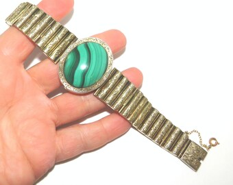 Victorian Gold Washed Silver Malachite Bracelet
