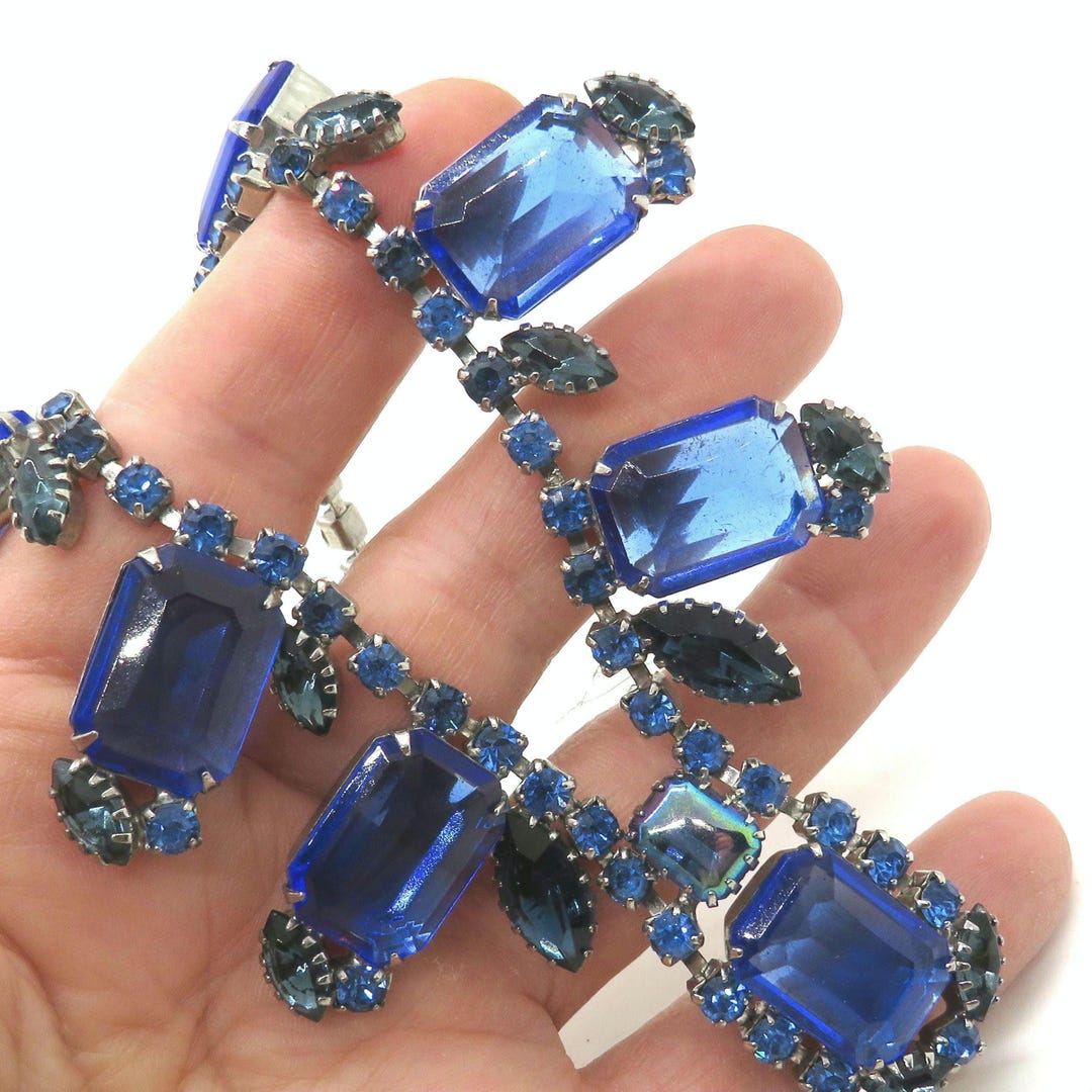 Vintage Deep Blue Crystal and Rhinestone Necklace - Juliana - Etsy