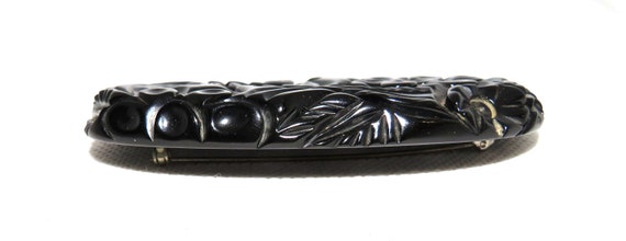 Large Oval Floral Carved and Pierced Black Bakeli… - image 3