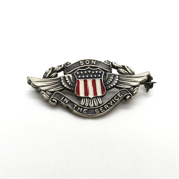 Kin In Service Pin WWII Sterling and Enamel Son in the Service Pin - Gem