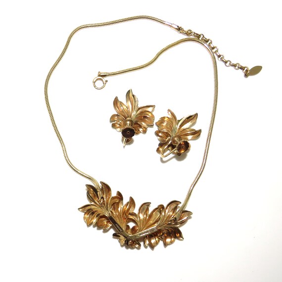 Forstner Gold Filled Leaf Necklace and Screw Earr… - image 3