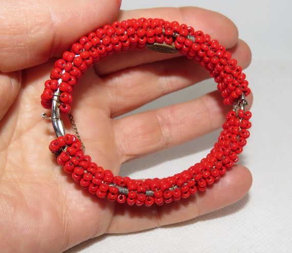 Miriam Haskell Red Bead Bangle Bracelet - image 5