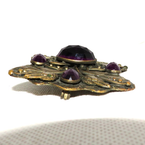 Art Nouveau Sash Pin with Purple Stones - image 2