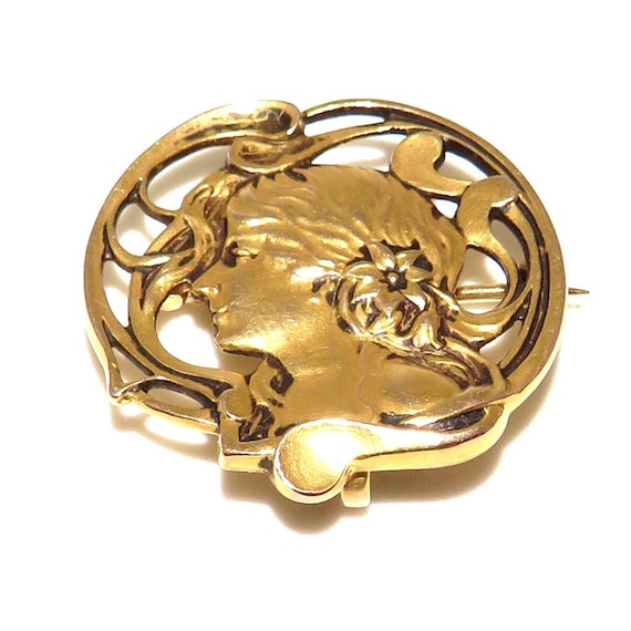 Art Nouveau 14 K Lady Profile Pin - Watch Hook