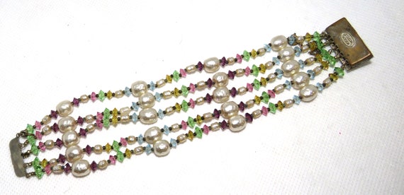 Miriam Haskell Pearl and Colored Crystal Bracelet - image 3