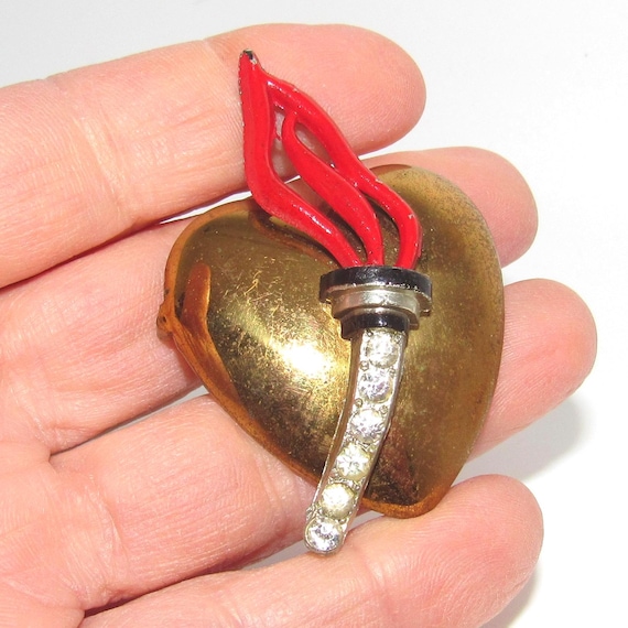 WWII ROTC Sweetheart Pin with Torch and Heart - image 1