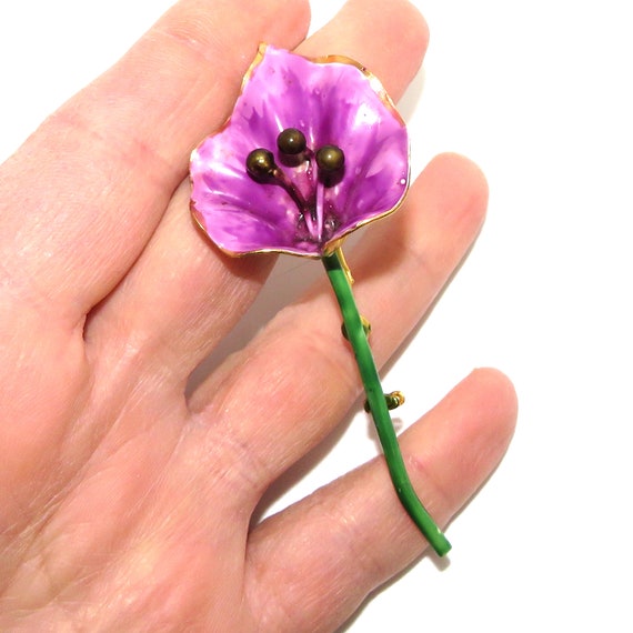 Vintage Sandor Purple Enamel Flower Pin