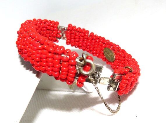 Miriam Haskell Red Bead Bangle Bracelet - image 2