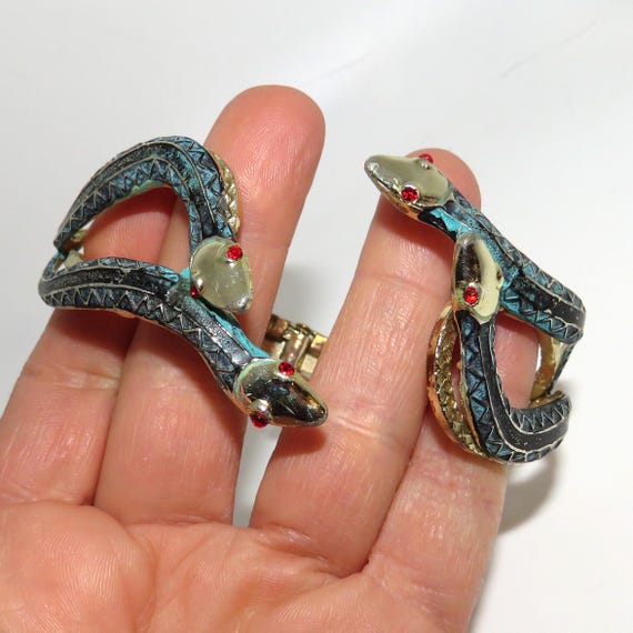 Vintage Snake Clamp Bangle and Clip Earrings View 5