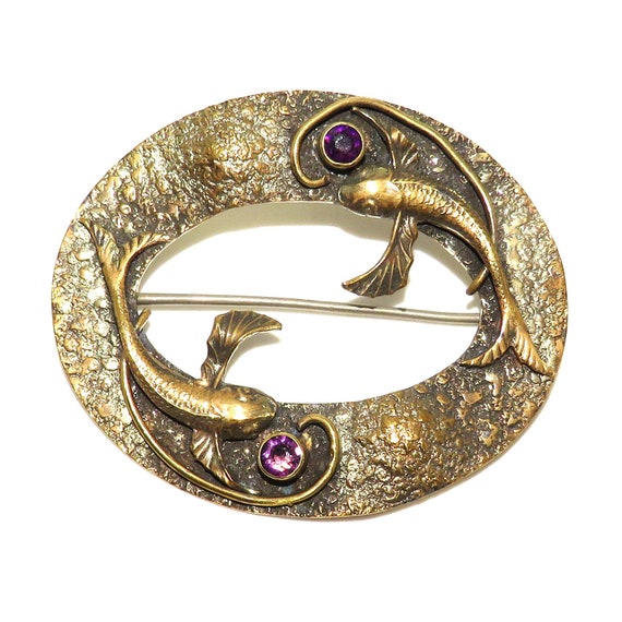 Art Nouveau Sash Pin with Flying Fish