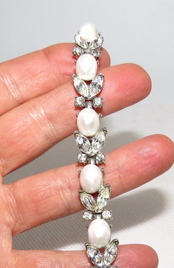 Trifari Rhinestone and "Pearl" Bracelet - image 1