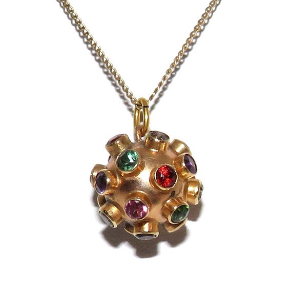 18 K and Multi Gemstone Sputnik Pendant on 14 K C… - image 1