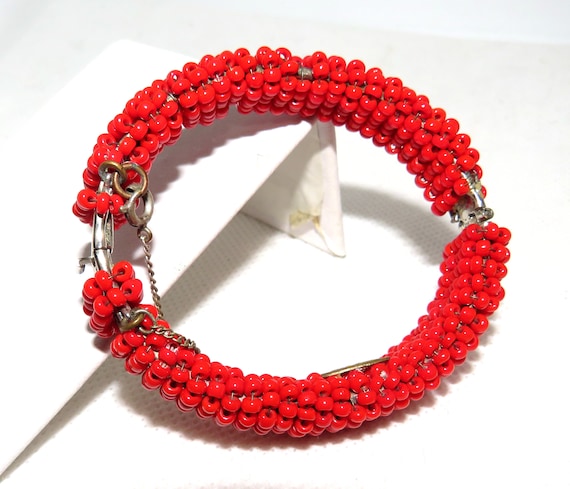 Miriam Haskell Red Bead Bangle Bracelet - image 3