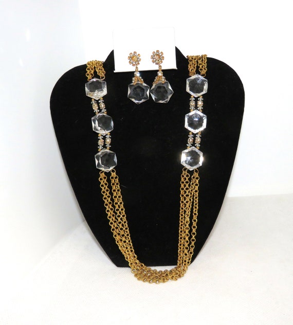 Miriam Haskell Plastic Crystal and Chain Necklace… - image 1