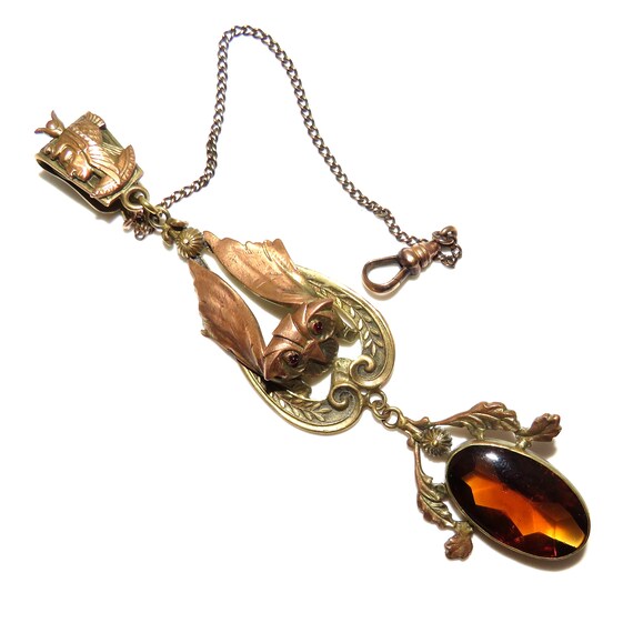Art Nouveau Flying Owl Watch Fob  - Pendant - Signed "Dunn" View 3