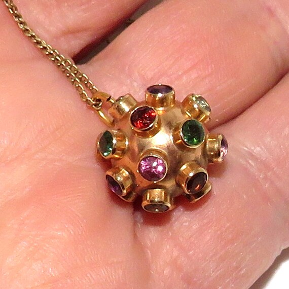 18 K and Multi Gemstone Sputnik Pendant on 14 K C… - image 2