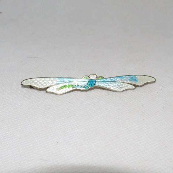 Sterling and Enamel Art Nouveau Dragonfly Bar Pin - image 3