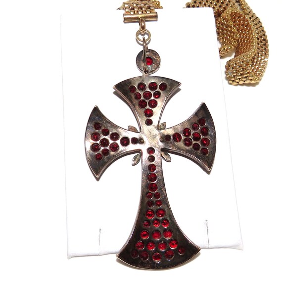 Late Victorian Garnet Cross Pendant on Gold Fille… - image 4