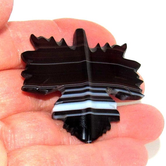 Victorian Banded Agate Maple Leaf Pin