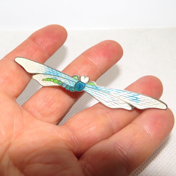 Sterling and Enamel Art Nouveau Dragonfly Bar Pin