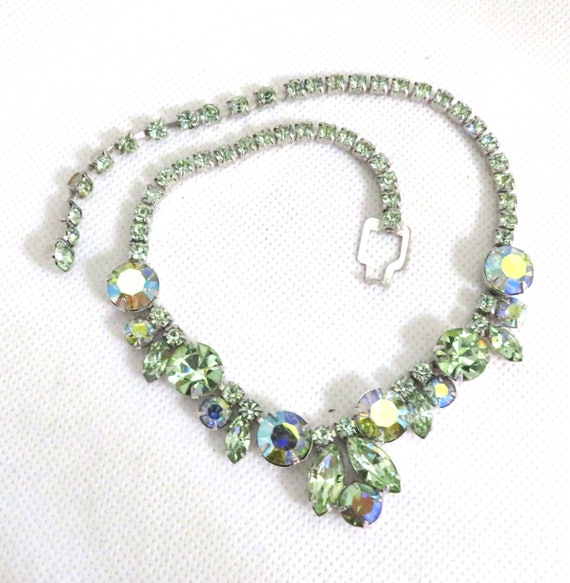 Weiss Green Rhinestone Necklace and Earrings Set - image 6