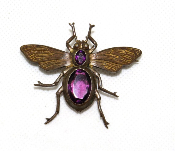 Art Nouveau Purple Bee Sash Pin - image 1