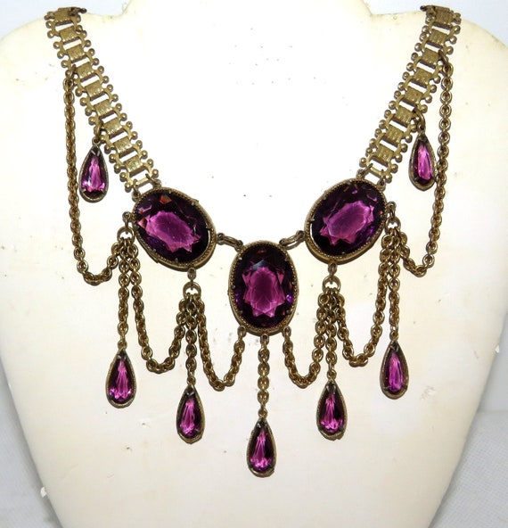 Victorian Revival Purple Glass Swag Necklace