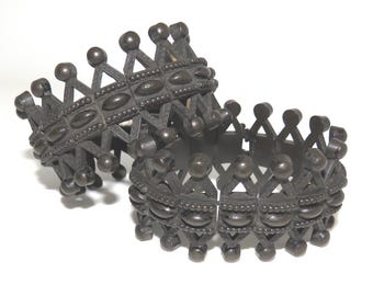 Victorian Mourning Vulcanite Stretch Bracelets - Pair