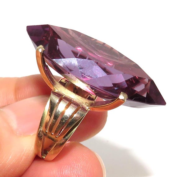 Retro 14 K Large Synthetic Alexandrite Ring