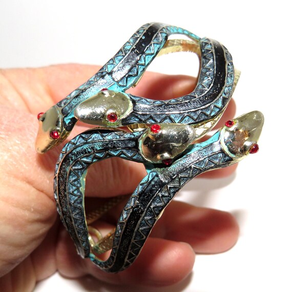 Vintage Snake Clamp Bangle and Clip Earrings View 3
