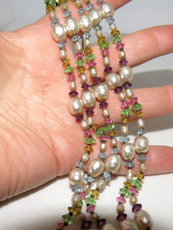 Miriam Haskell Pearl and Colored Crystal Bracelet - image 1