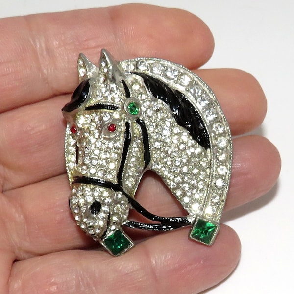 Vintage Staret Rhinestone Horse Head in Horse Shoe Pin