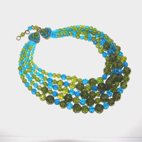Coppola e Toppo Italian Green and Blue Beaded Multi Strand Necklace