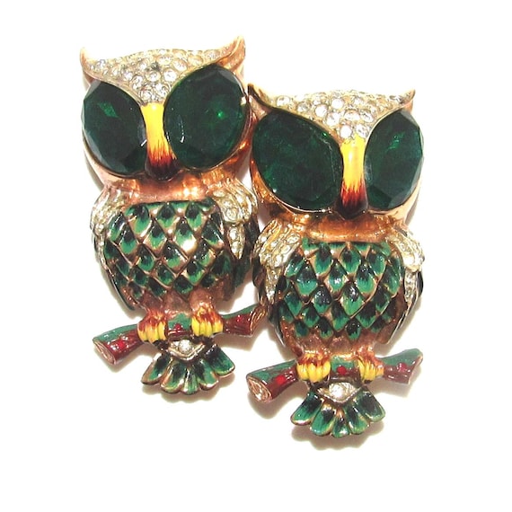 Coro Craft Sterling and Enamel Owl Duette Pin