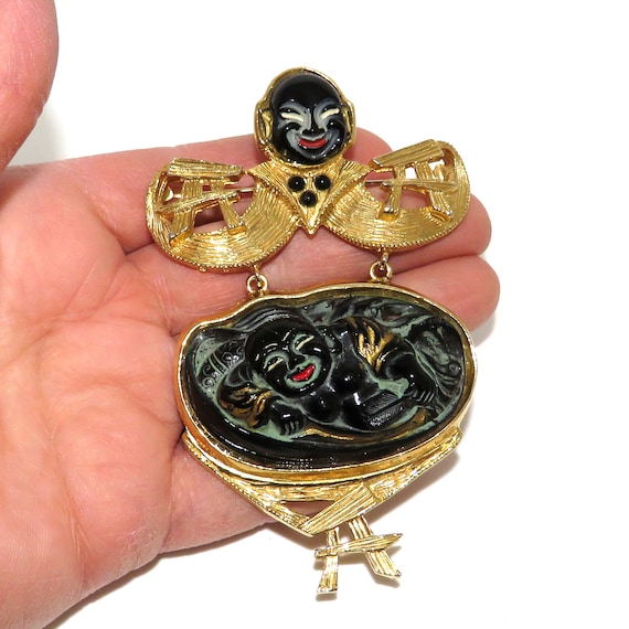 Unsigned Selro Black Plastic Smiling Buddha Pin
