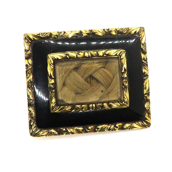 Victorian Hair Work Mourning Pin with Blonde Hair… - image 1