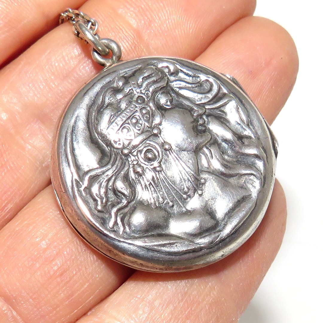 Art Nouveau Sterling Lady Locket Necklace - Etsy