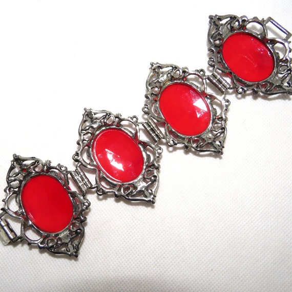 Large Bright Red Glass Egyptian Revival Bracelet - image 3