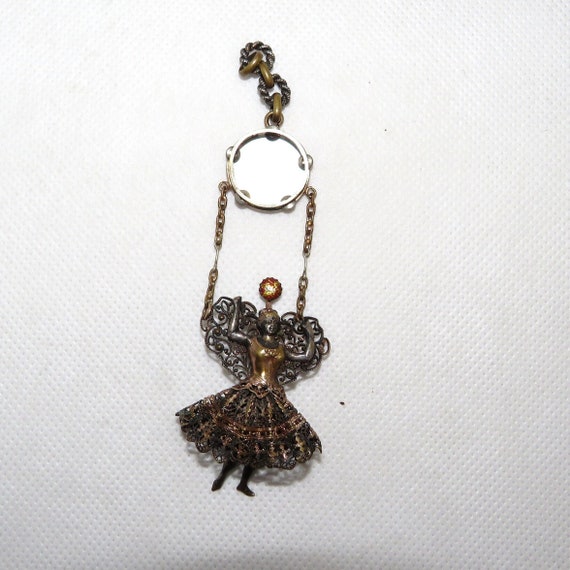 Victorian Brass Filigree Dancing Girl with Tambou… - image 1