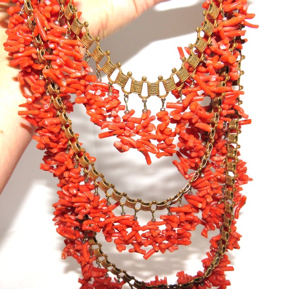 1930's Haskell Style Branch Coral Fringe Necklace - image 5