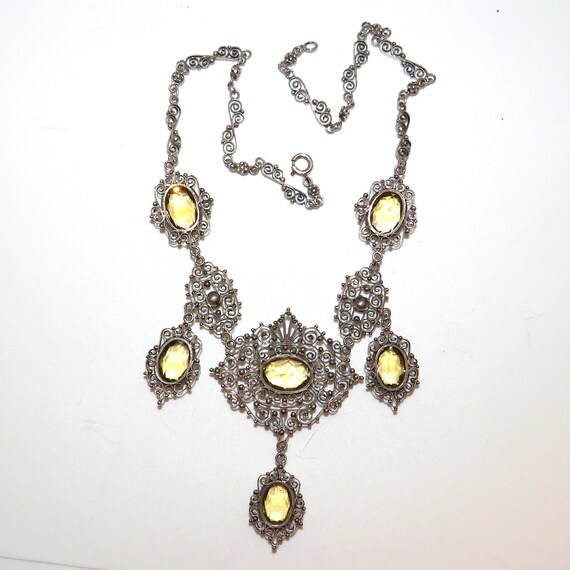 Antique 900 Silver Filigree and Citrine Necklace … - image 8