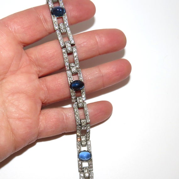 1920's Art Deco Rhinestone and Blue Glass Bracelet - image 2