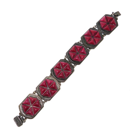 Art Deco Czechoslovakia Pink Glass Bracelet - image 2