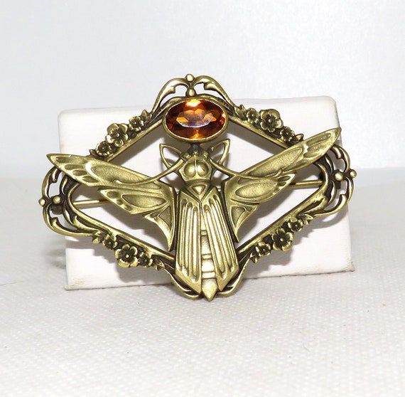 Art Nouveau Sash Pin with Flying Beetle