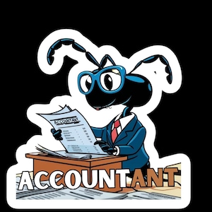 The Ant cartoon ACCOUNTANT sticker great for your laptops, mugs, phones and more.