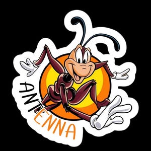 The Ant cartoon antenna sticker great for your laptops, mugs, phones and more.