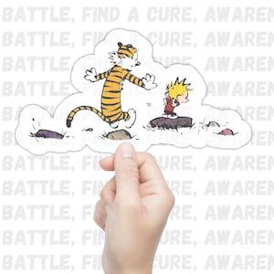 Calvin and Hobbes hop on rocks Stickers: Heartwarming Cartoon Decals for Fans of Bill Watterson's Comic
